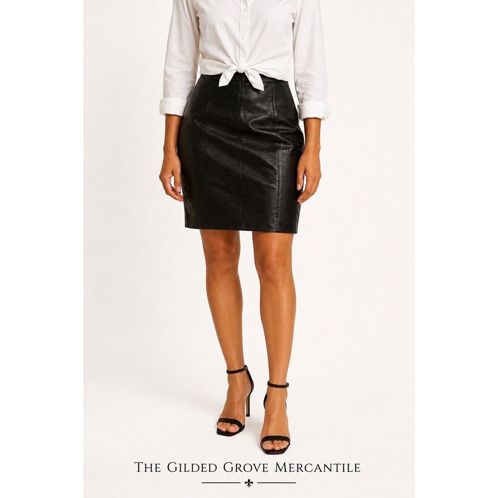 Vintage Global Identity G-III Black Genuine Leather Pencil Skirt Sz 11 Y2K